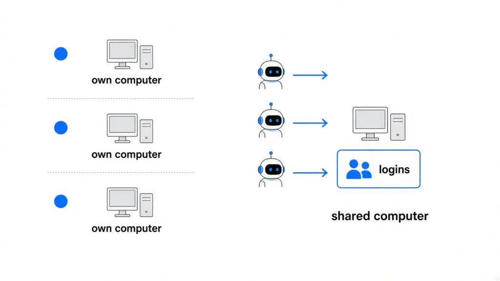 Each ChatGPT dot has its own computer while Grok Bots share one