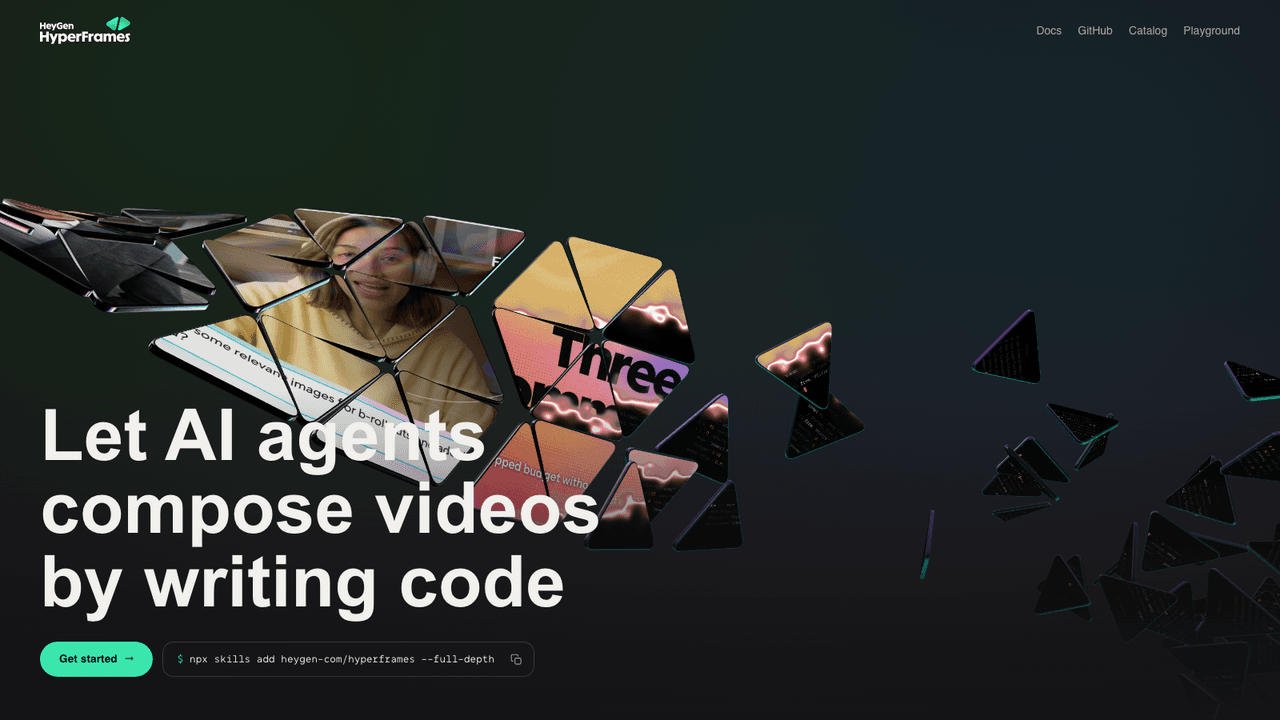 A coding agent writes an HTML composition that HyperFrames renders into a video
