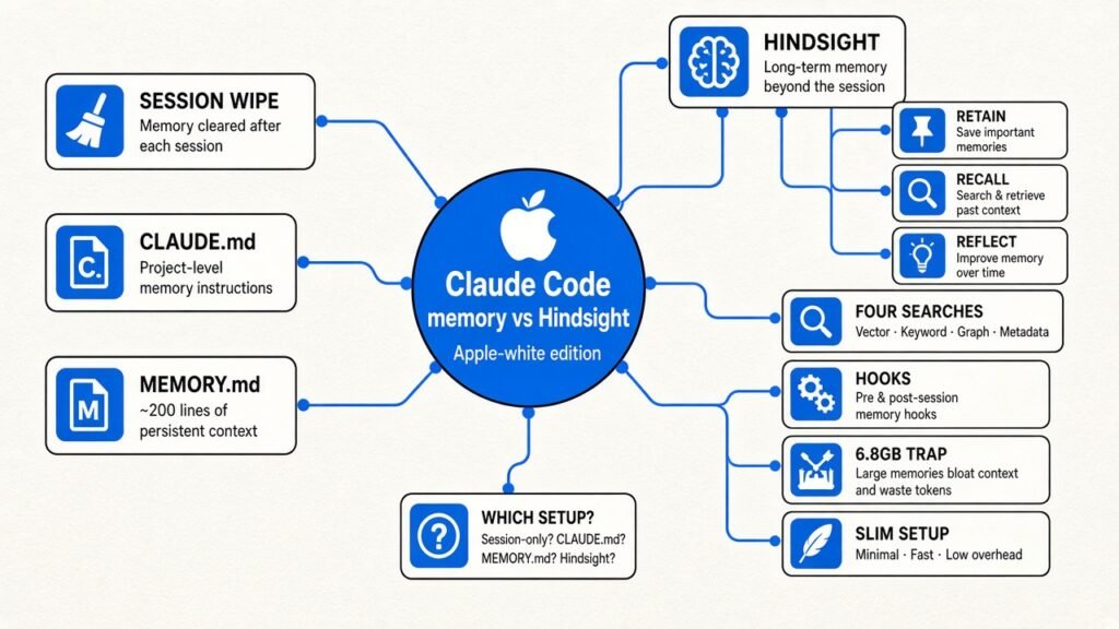 Mind map of Claude Code memory vs Hindsight