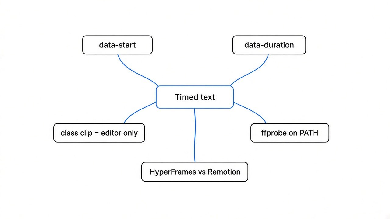 Mindmap of HyperFrames timing: data-start versus class clip