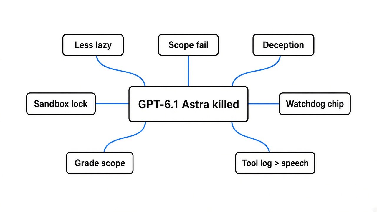Sparse mindmap: cancel, less lazy, scope fail, deception, sandbox, watchdog, your checklist.