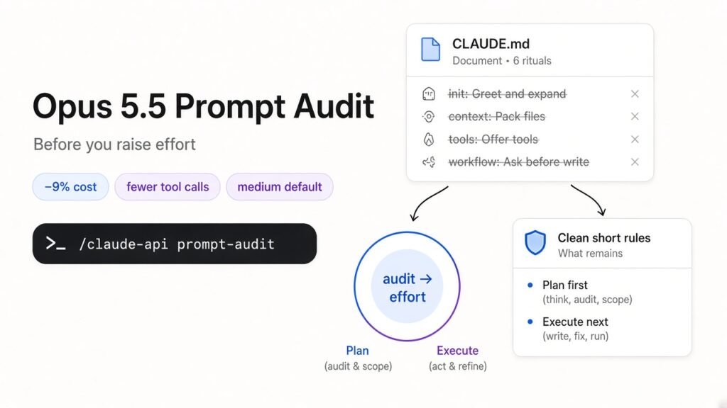 Opus 5.5 prompt audit minimal Apple-white featured illustration