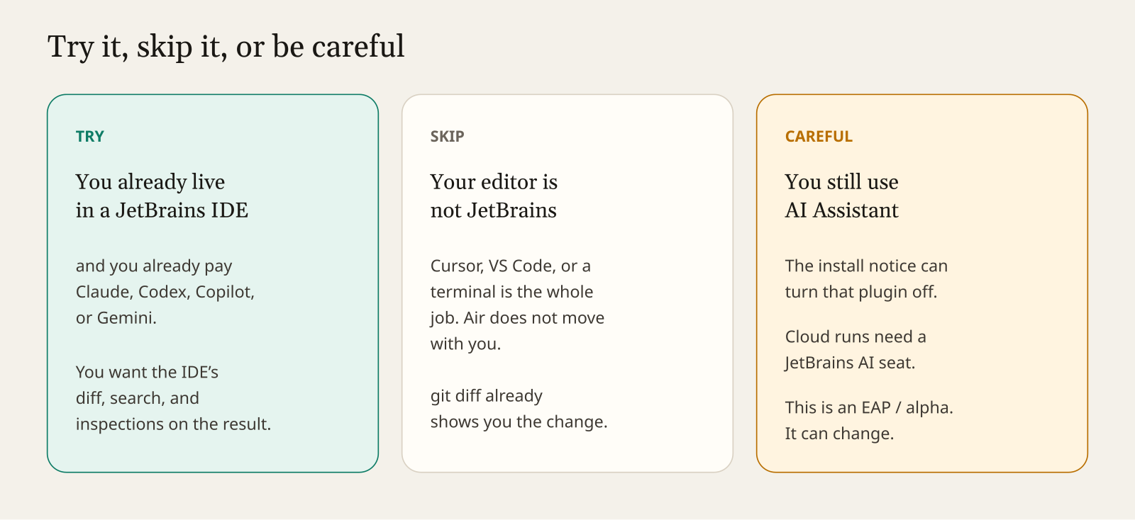 Decision guide: try JetBrains Air or skip it