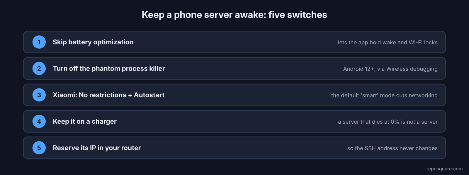 Keep an Android phone server running