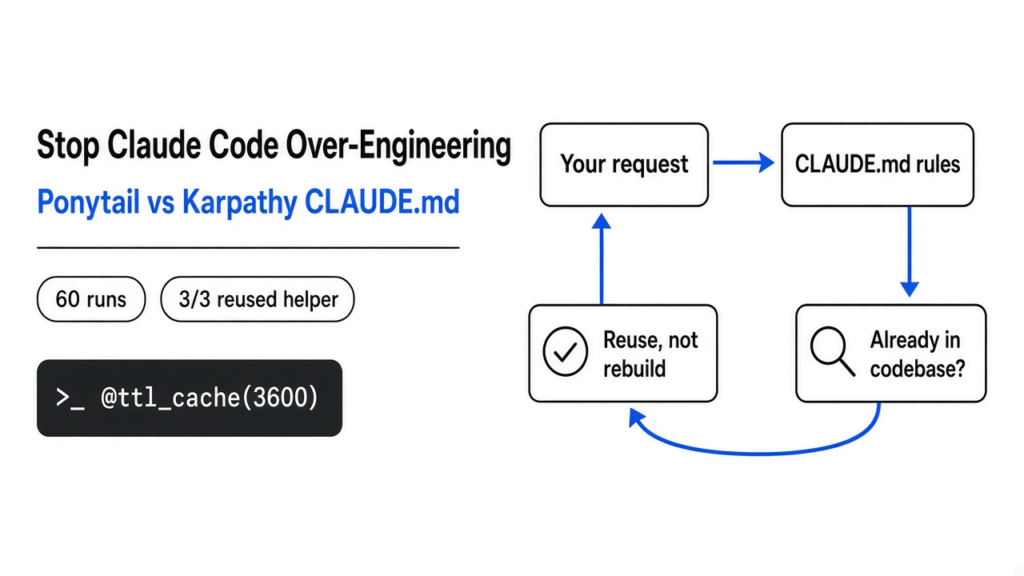 Stop Claude Code over-engineering: Ponytail vs Karpathy CLAUDE.md, 60 runs, helper reuse vs fewer lines