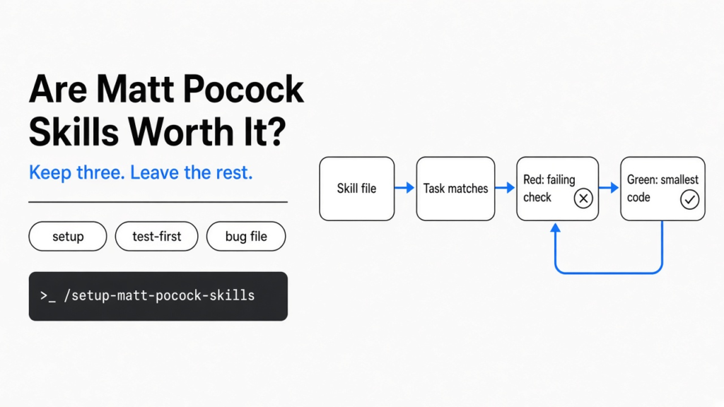 Are Matt Pocock skills worth it: keep setup, the test-first file, and the bug file for Claude Code and Codex.