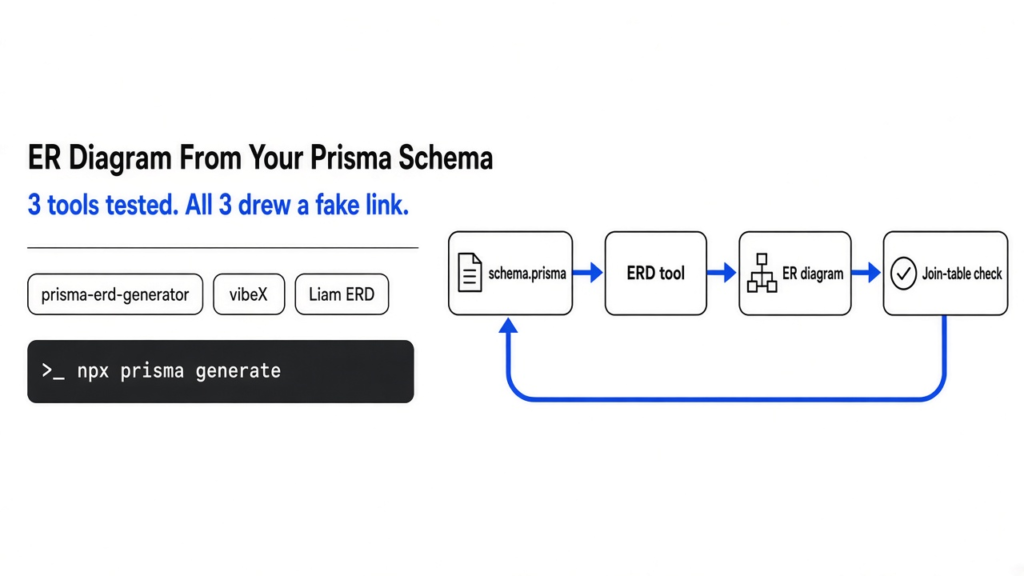 Generate an ER diagram from a Prisma schema: prisma-erd-generator, vibeX and Liam ERD tested, plus a 10-second join-table check