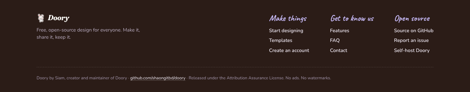 Doory footer showing the required author credit