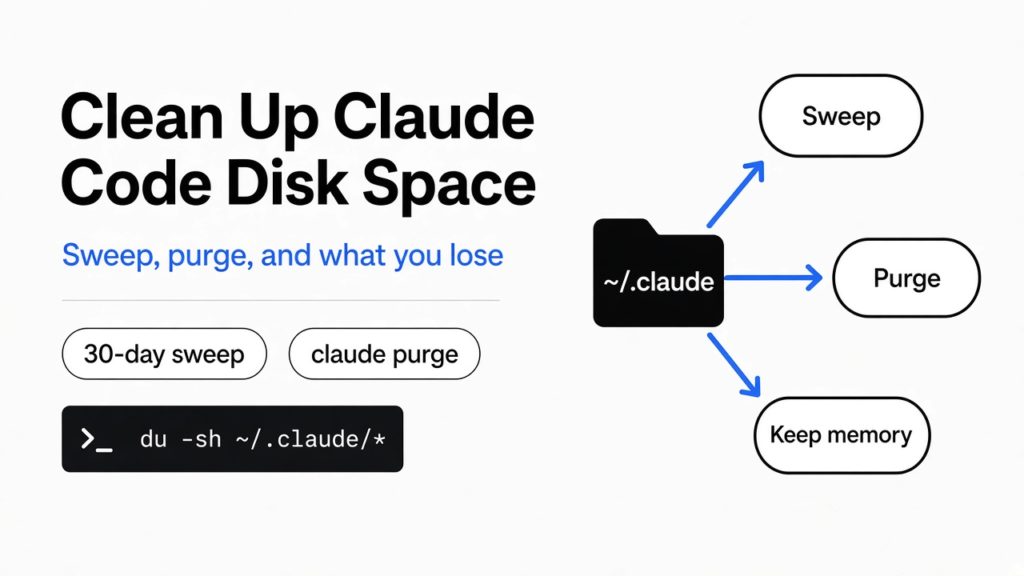 How to clean up Claude Code disk space: the ~/.claude folder, the 30-day retention sweep, and claude purge for one project