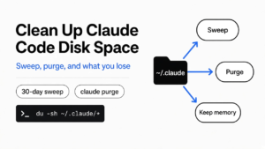 How to clean up Claude Code disk space: the ~/.claude folder, the 30-day retention sweep, and claude purge for one project