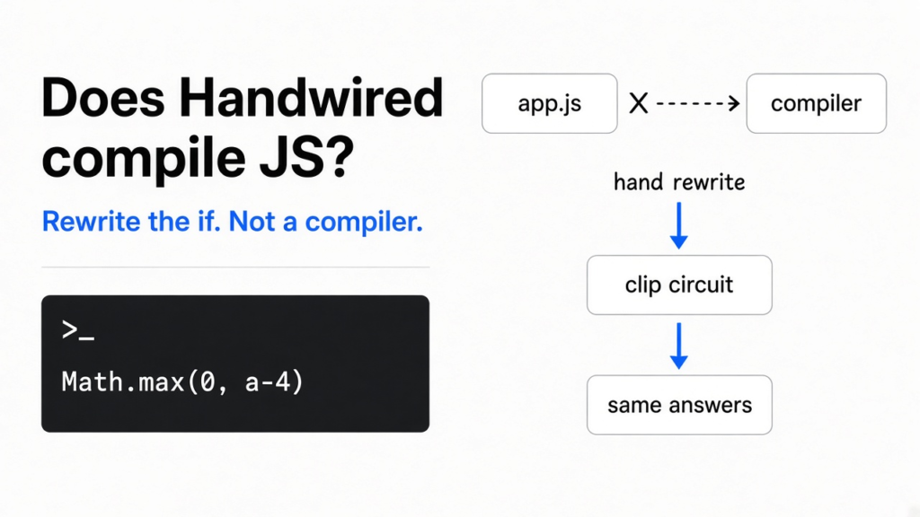 Does handwired compile javascript: you rewrite one if as clip math; it is not a compiler that reads your file