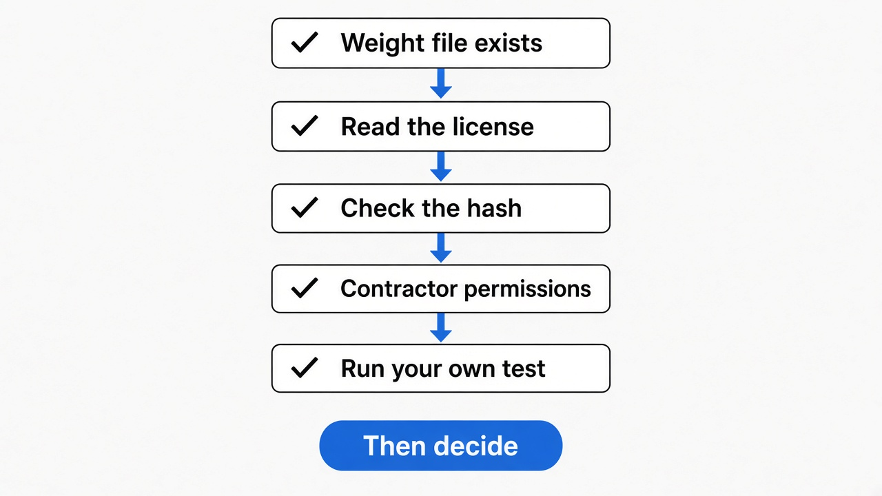 Checklist before running the Kimi K3.1 Pro weights: wait for the file, check the hash, read the license, limit agent permissions, grade on a rerunnable test
