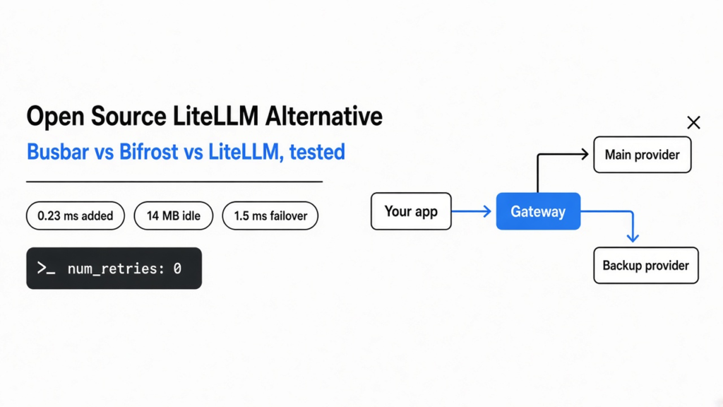 Open source LiteLLM alternative: an LLM gateway routes around a failed AI provider to a backup, Busbar vs Bifrost vs LiteLLM