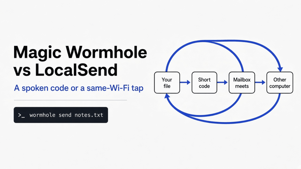 Magic Wormhole vs LocalSend: a short code across networks versus a tap on the same Wi-Fi