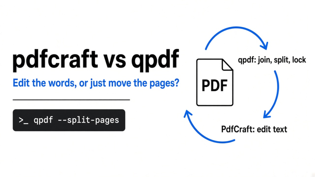 pdfcraft vs qpdf: PdfCraft changes the words inside a PDF, qpdf joins, splits, rotates and locks pages