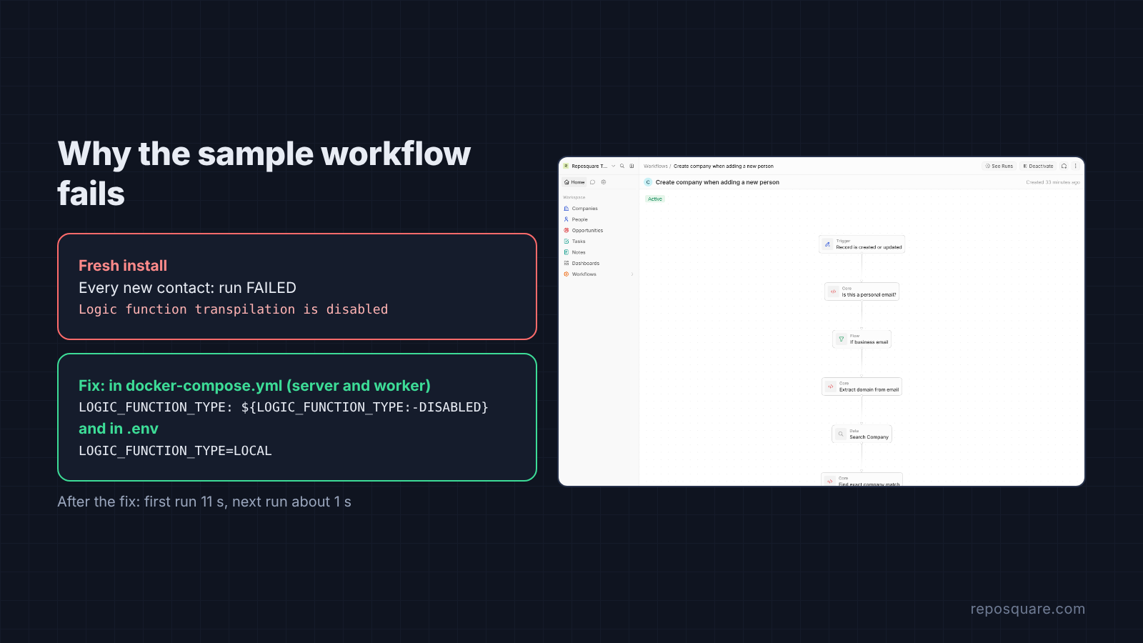 Twenty sample workflow failing with logic function transpilation disabled until LOGIC_FUNCTION_TYPE is set in docker-compose.yml and .env