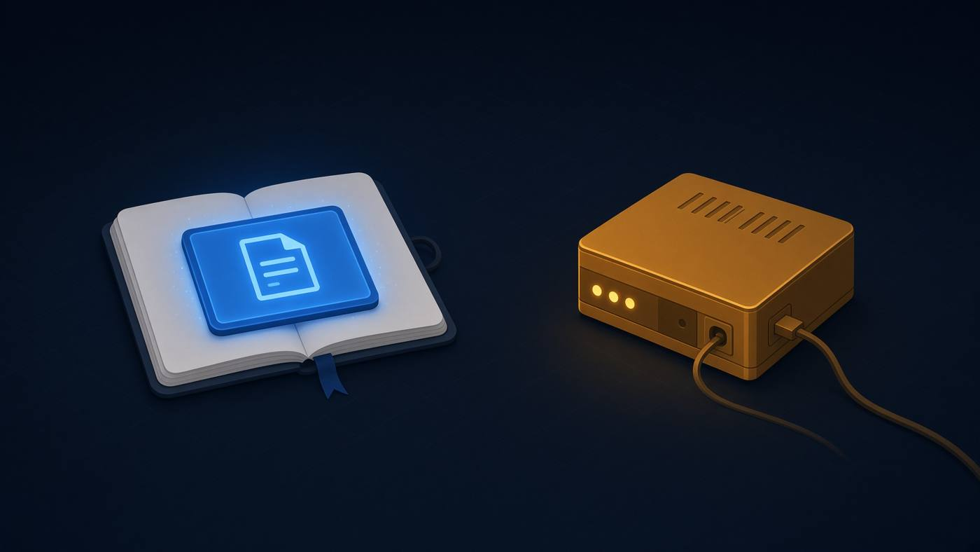 A notebook you keep with you, next to a separate machine you would have to leave running.