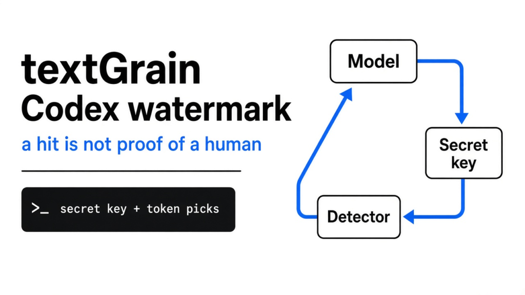 textGrain Codex watermark: secret key, token picks, detector